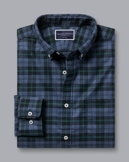 Button-Down Collar Non-Iron Twill Overcheck Shirt - Green