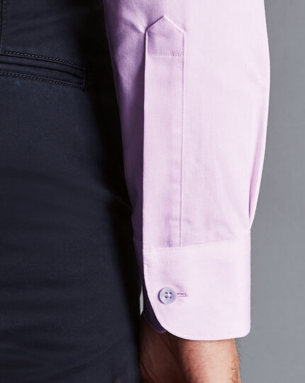 Twill-Hemd mit Semi-Haifischkragen und bedrucktem Besatz - Violett