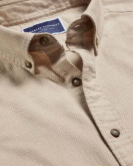 Flanell-Hemd aus Dobby-Gewebe mit Button-down-Kragen - Graubraun