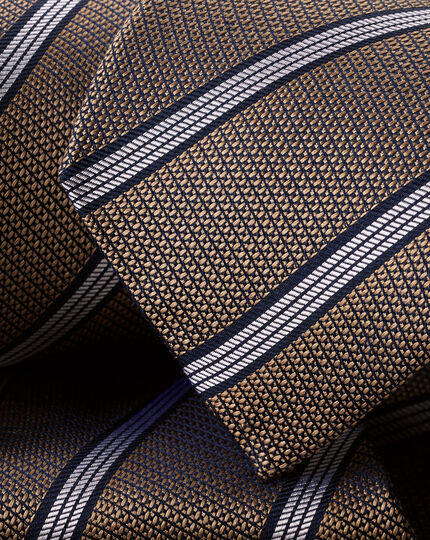 Fine Stripe Silk Tie - Taupe & Navy