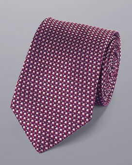 Stain Resistant Semi Plain Pattern Silk Tie - Dark Pink