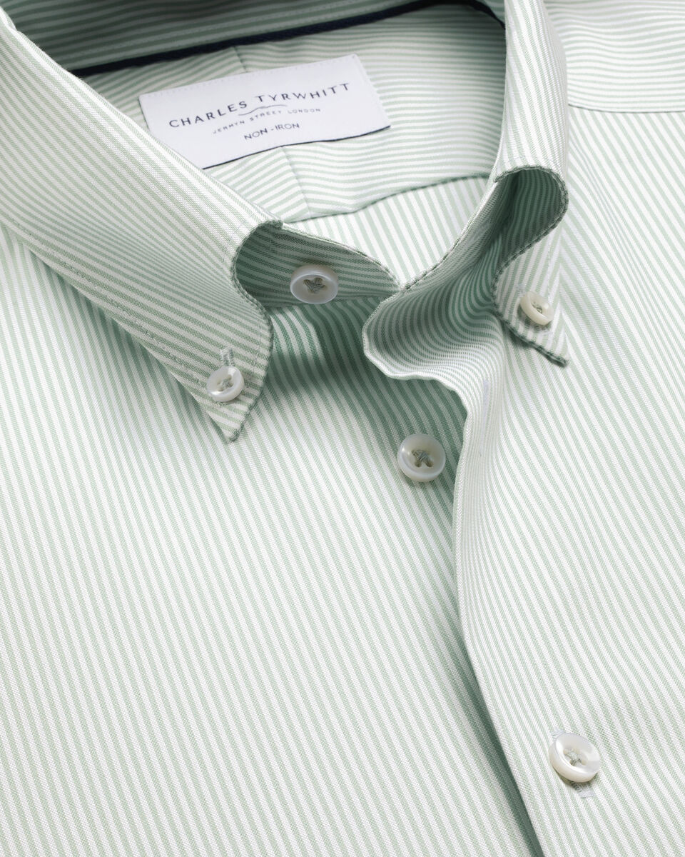 Non-Iron Stretch Pinpoint Oxford Stripe Shirt - Mid Green