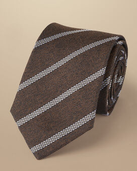 Stripe Silk Tie - Chocolate Brown & Silver