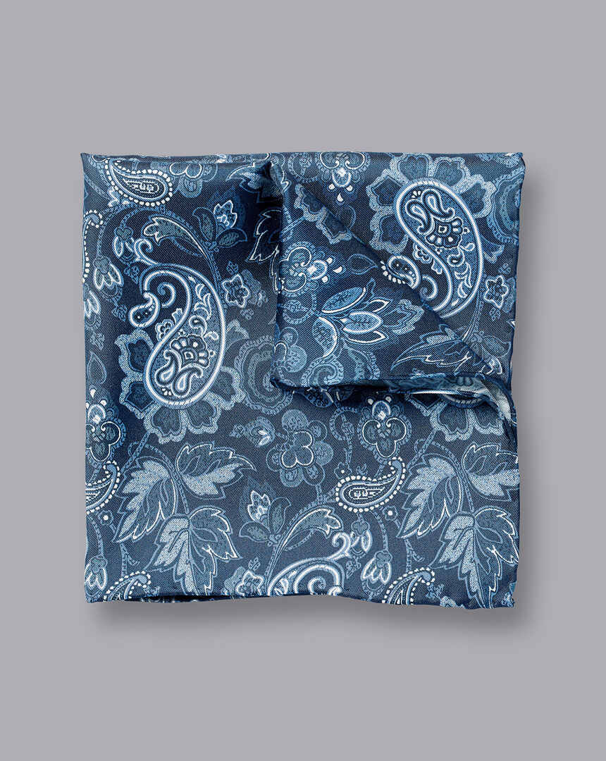 Paisley Print Pocket Square - Denim Blue