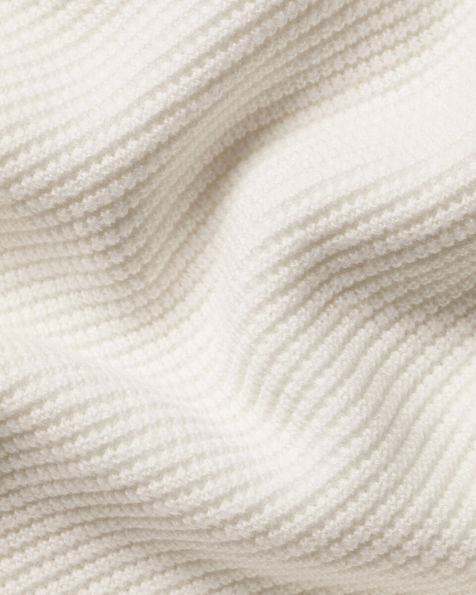 Long Sleeve Cotton Textured Knitted Polo - Cream
