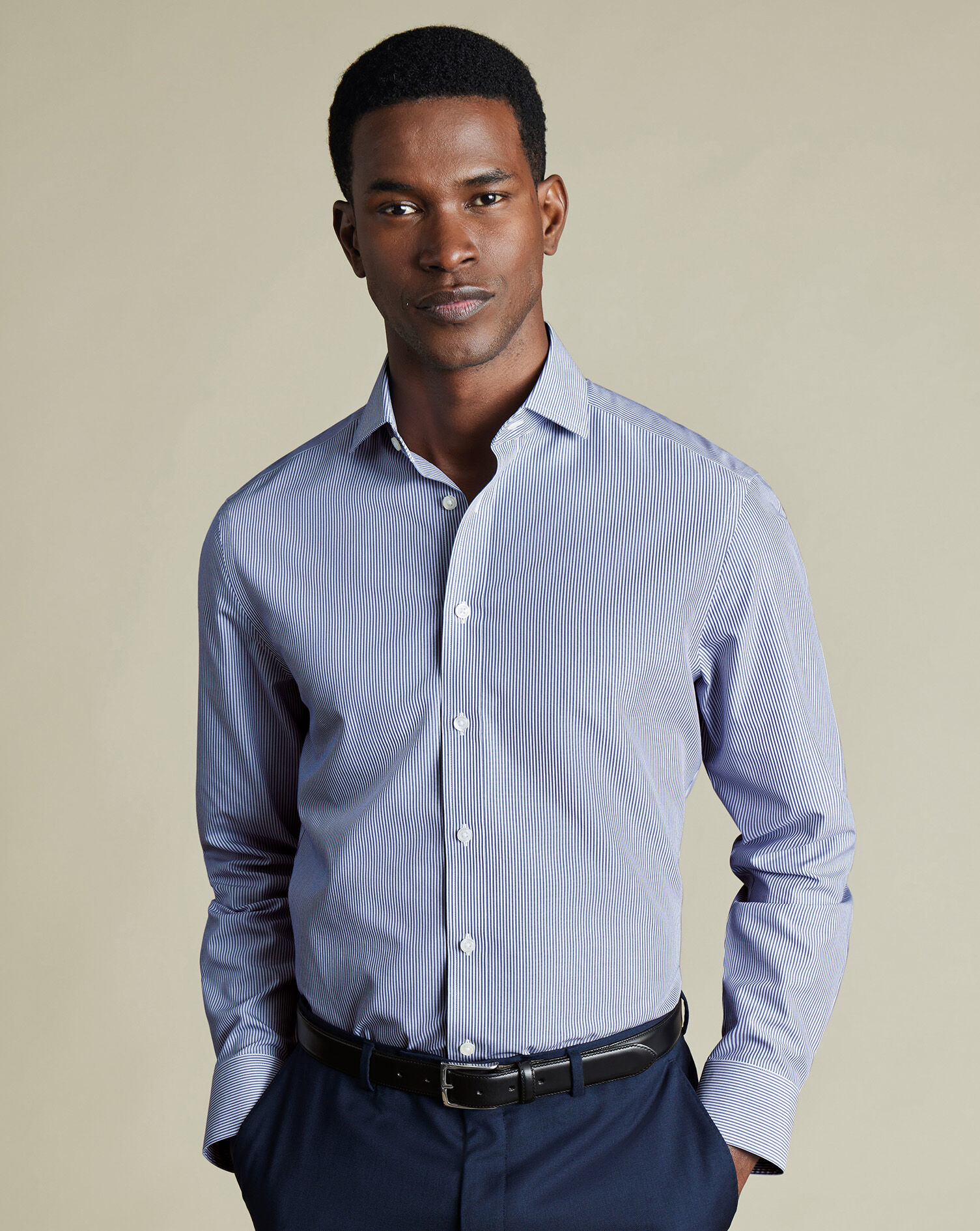 Spread Collar Non-Iron Bengal Stripe Shirt - Royal Blue