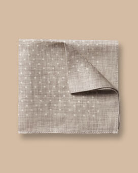Spot Print Linen Silk Pocket Square - Light Grey