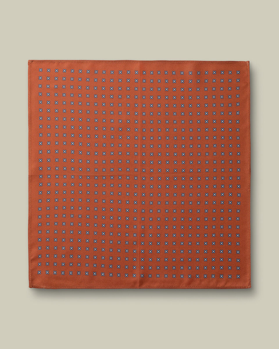 Silk Medallion Print Pocket Square - Orange