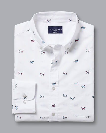 Button-Down Collar Non-Iron Hound Print Shirt - Multi