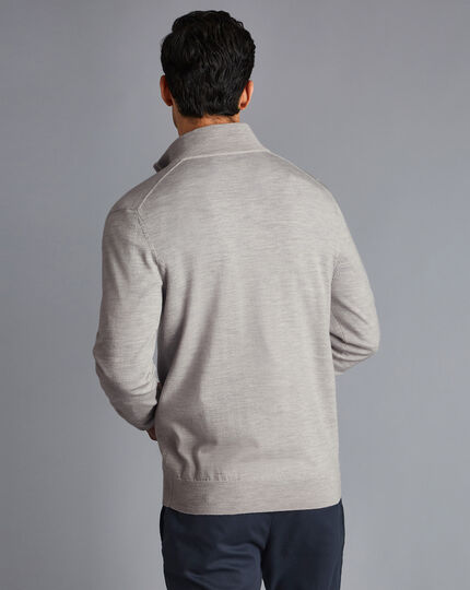 Merino Quarter Zip Sweater - Silver