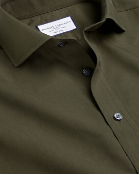 Spread Collar Non-Iron Poplin Shirt - Olive Green
