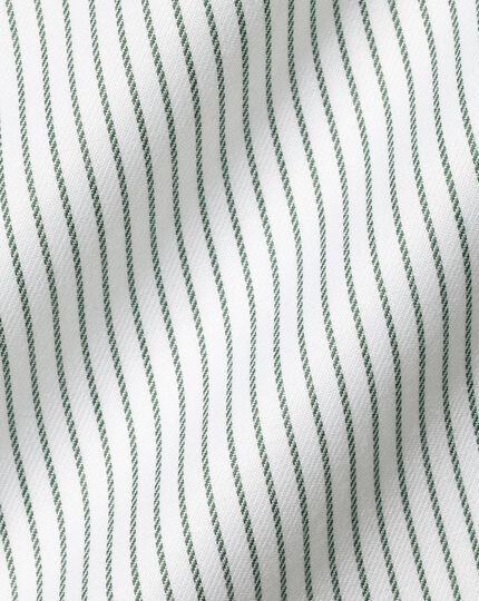 Spread Collar Non-Iron Twill Stripe Shirt - Olive Green