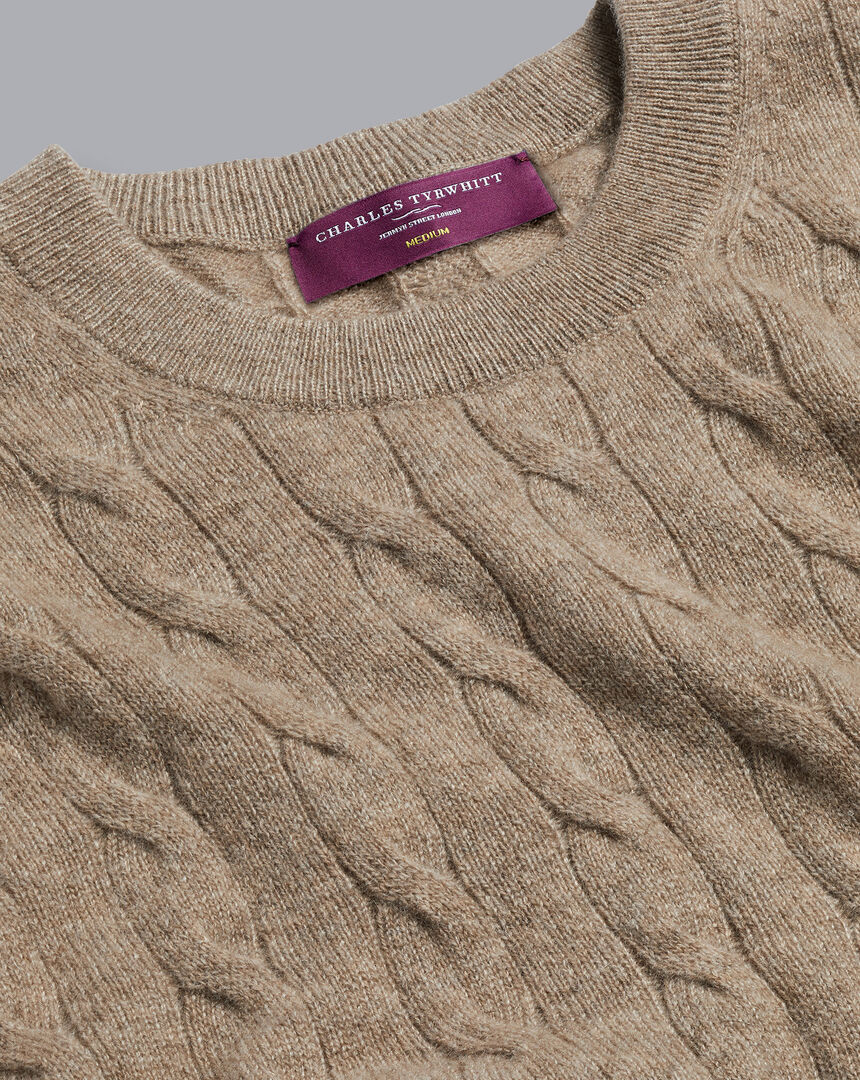Cashmere Cable Knit Crew Neck Sweater - Oatmeal