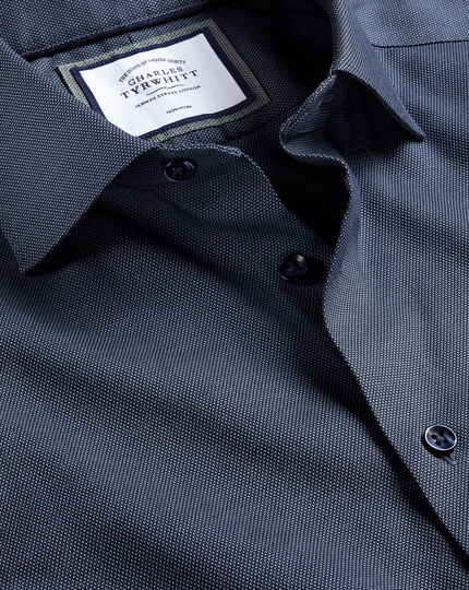 Semi-Cutaway Collar Non-Iron Stretch Texture Shirt - Denim Blue