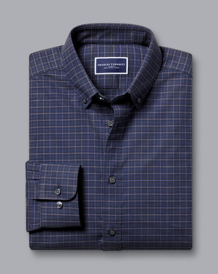 Button-Down Collar Brushed Cotton Twill Check Shirt - Indigo Blue