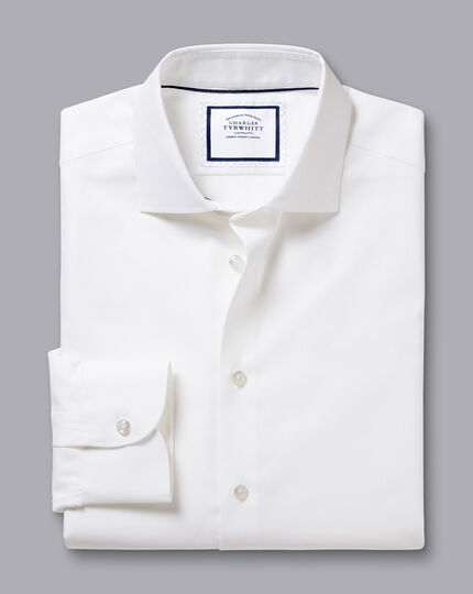 Semi-Spread Collar Non-Iron Cotton Linen Shirt - White