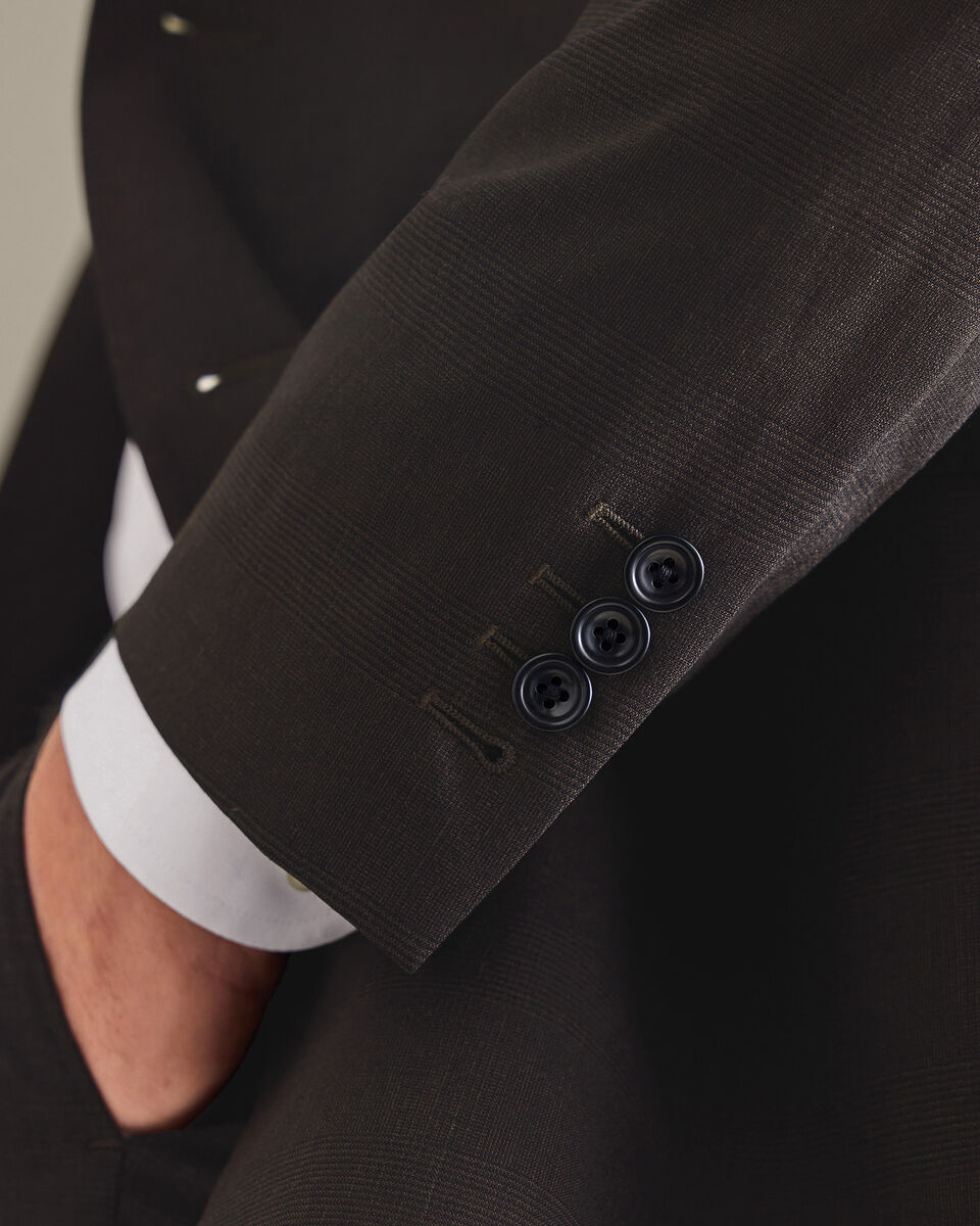 Ultimate Performance Prince of Wales Suit Jacket - Chocolate Brown