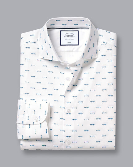 Semi-Spread Collar Non-Iron Glasses Print Shirt - Cornflower Blue