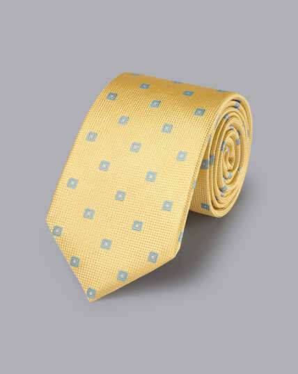Silk Square Print Tie - Lemon