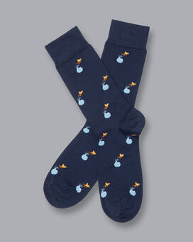 Fish Out of Water Motif Socks - French Blue