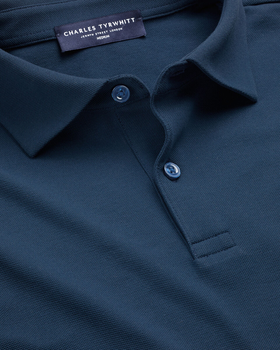 Long Sleeve Smart Pique Polo - Petrol Blue