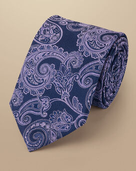 Krawatte aus Seide mit Paisleymuster - Tintenblau & Lavendel