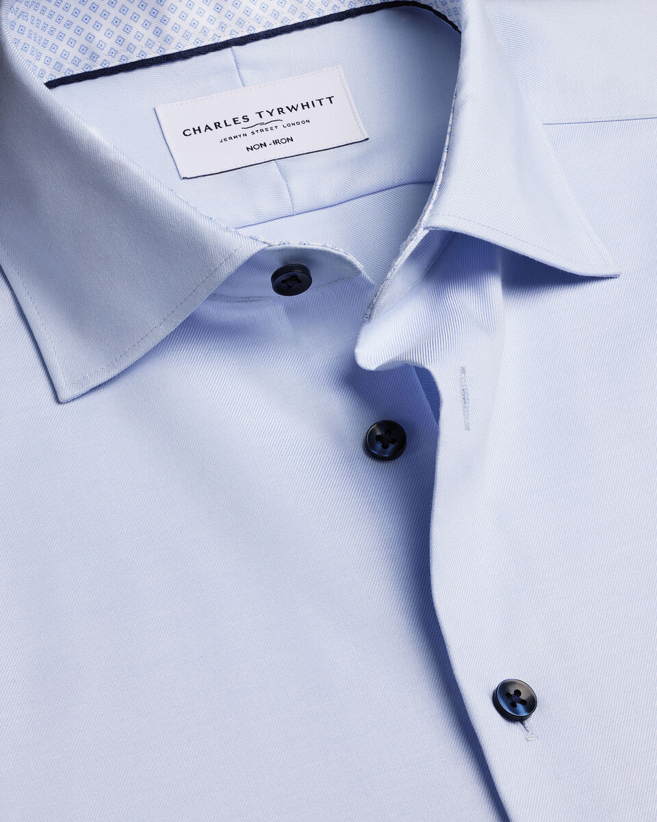 Non-Iron Stretch Printed Trim Shirt - Sky Blue