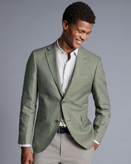 Linen Cotton Jacket - Sage Green | Charles Tyrwhitt