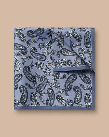 Pochette de costume en soie à mini motif cachemire - bleu chiné