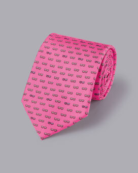 Glasses Print Silk Tie - Bright Pink