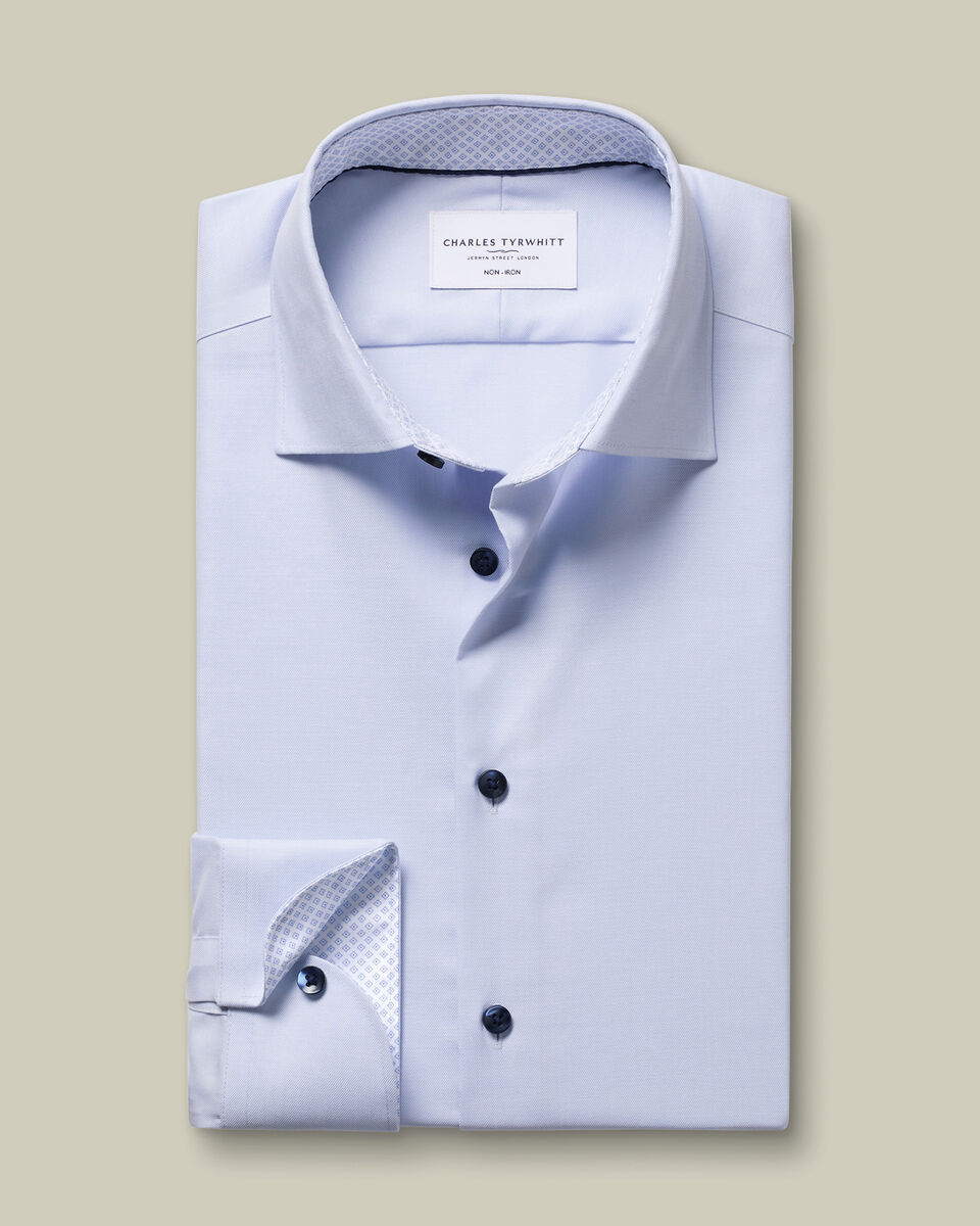 Non-Iron Stretch Printed Trim Shirt - Sky Blue