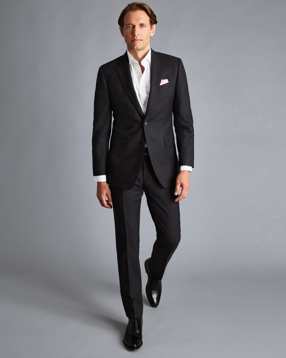 Birdseye Travel Suit Jacket Charcoal Grey Charles Tyrwhitt