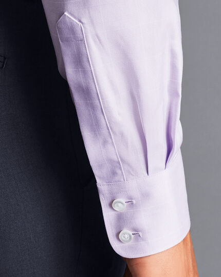 Semi-Cutaway Collar Egyptian Cotton Twill Prince of Wales Check Shirt - Lilac Purple