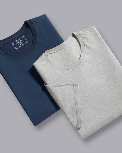 2 Pack Crew Neck Cotton Undershirts - Indigo Blue and Gray