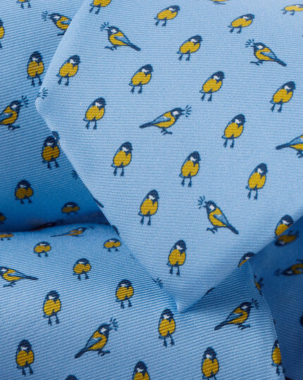 A Little Bird Told Me Motif Silk Tie - Cornflower Blue