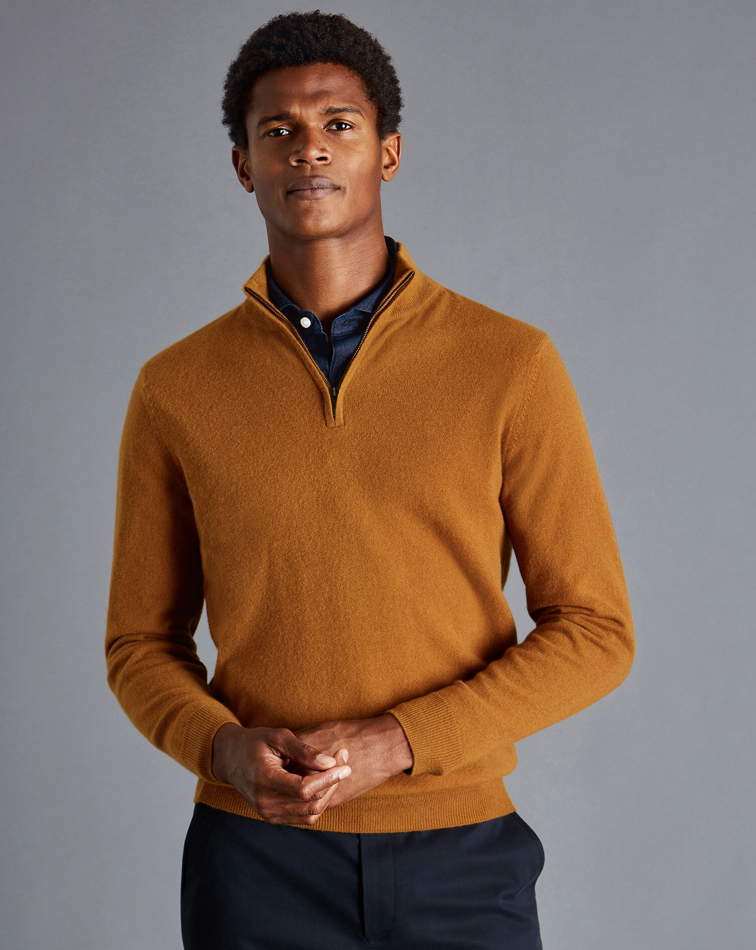 Cashmere Zip Neck Jumper - Mustard 