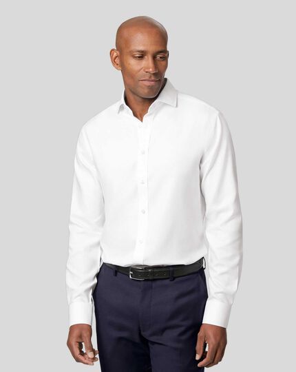 Spread Collar Non-Iron Ludgate Weave Shirt - White