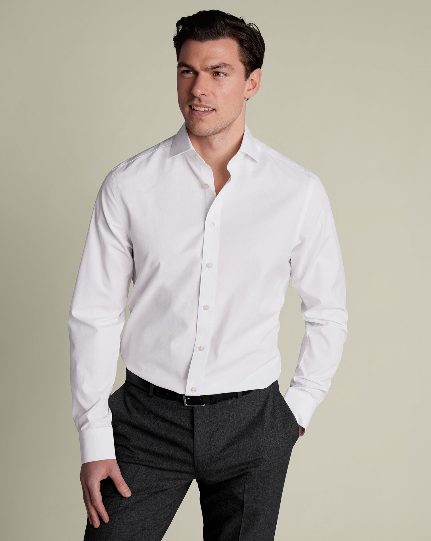 Spread Collar Non-Iron Poplin Shirt - White