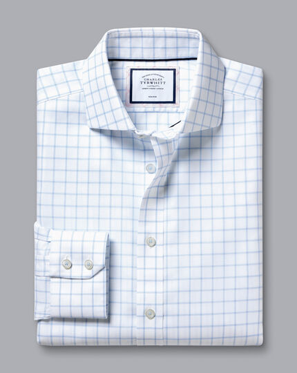 Spread Collar Non-Iron Henley Weave Shirt - Cornflower Blue