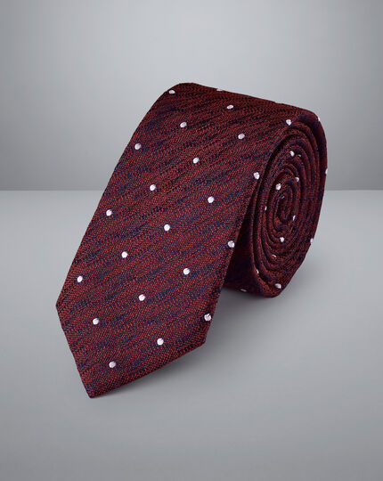 Schmale Krawatte aus Seide-Wolle-Mix mit Punkten - Dunkelrosa