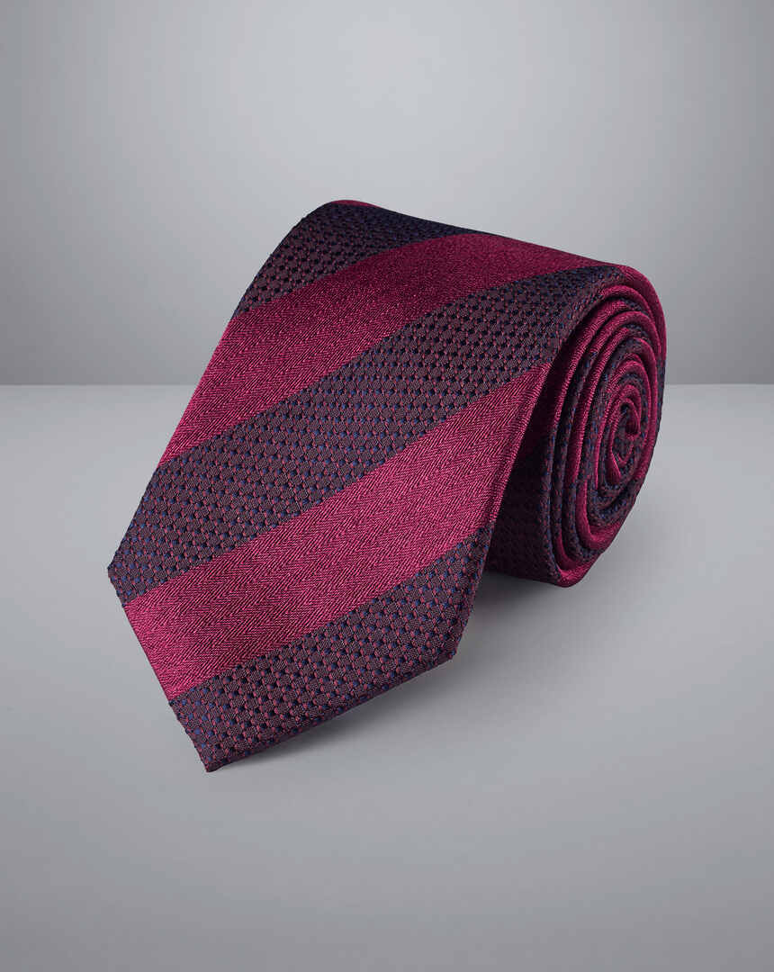 Block Stripe Silk Tie - Cherry Pink