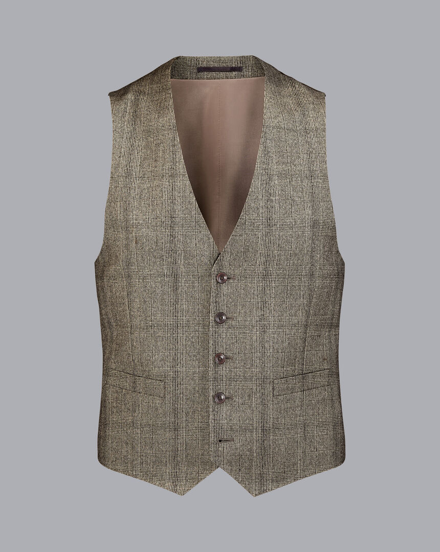 Oatmeal Prince of Wales Check Suit Vest