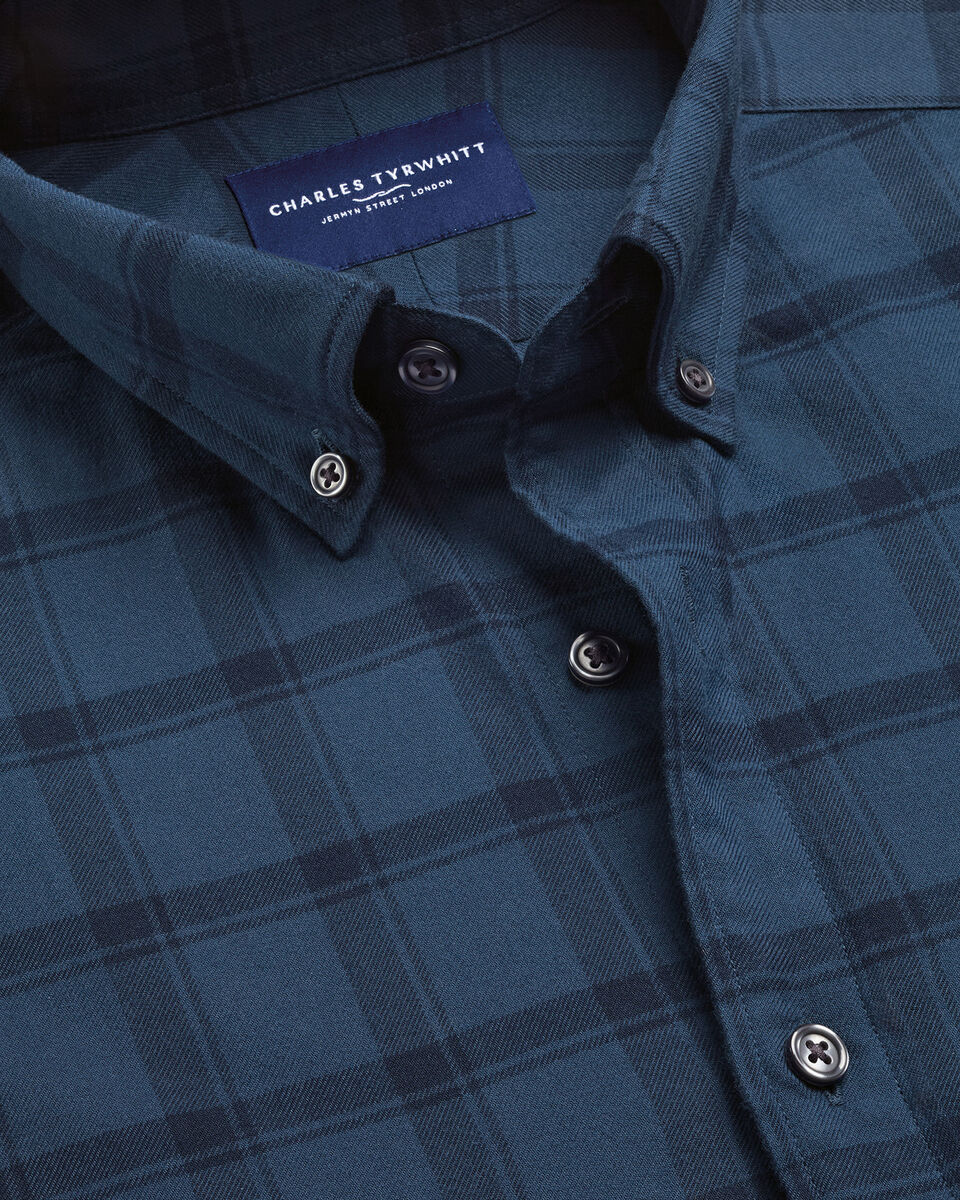 Brushed Flannel Check Shirt - Petrol Blue