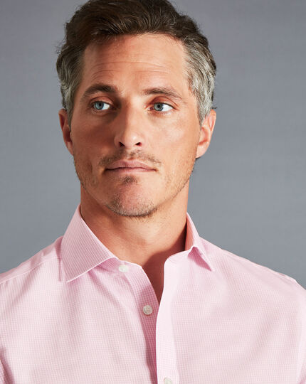 Spread Collar Non-Iron Mini Gingham Check Shirt - Light Pink