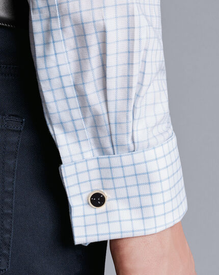 Cutaway Collar Non-Iron Clifton Weave Check Shirt - Cornflower Blue ...