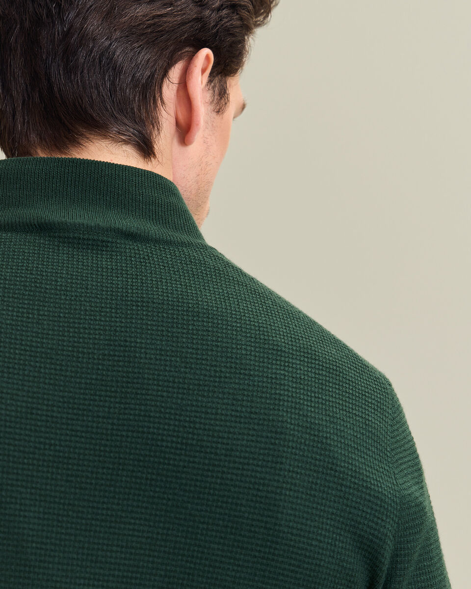 Pure Merino Textured Zip Neck Jumper - Forest Green