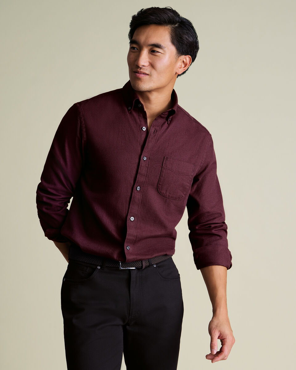 Dobby-Flanellhemd - Burgunderrot