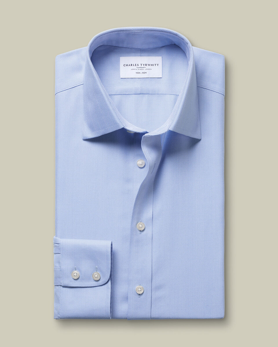 Non-Iron Herringbone Shirt - Sky Blue