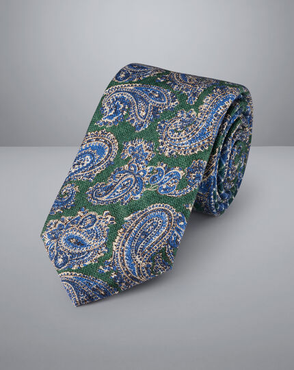 Italienische Krawatte aus Seide mit beidseitigem Paisleymuster - Grün