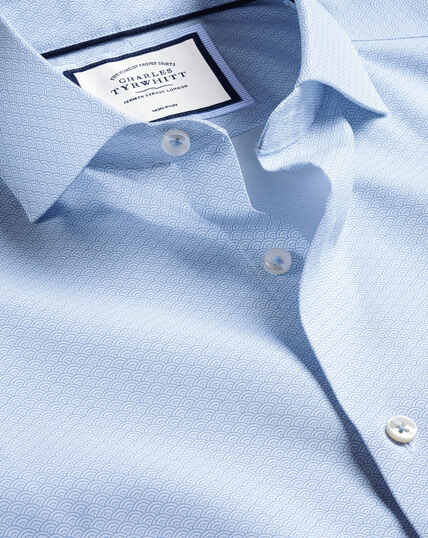 Semi-Spread Collar Non-Iron Sun Ray Print Shirt - Cornflower Blue